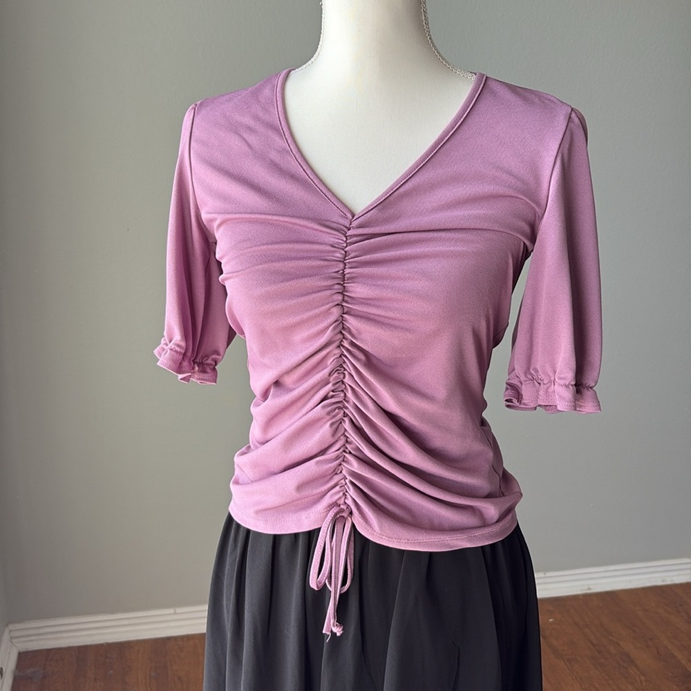 Lavender Ruched Front Blouse Top - Picture 12 of 12